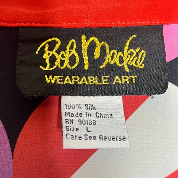 Bob Mackie Vintage Wearable Art 100% Silk Kimono Mod 70 Bright Geometric Retro L - Picture 5 of 5